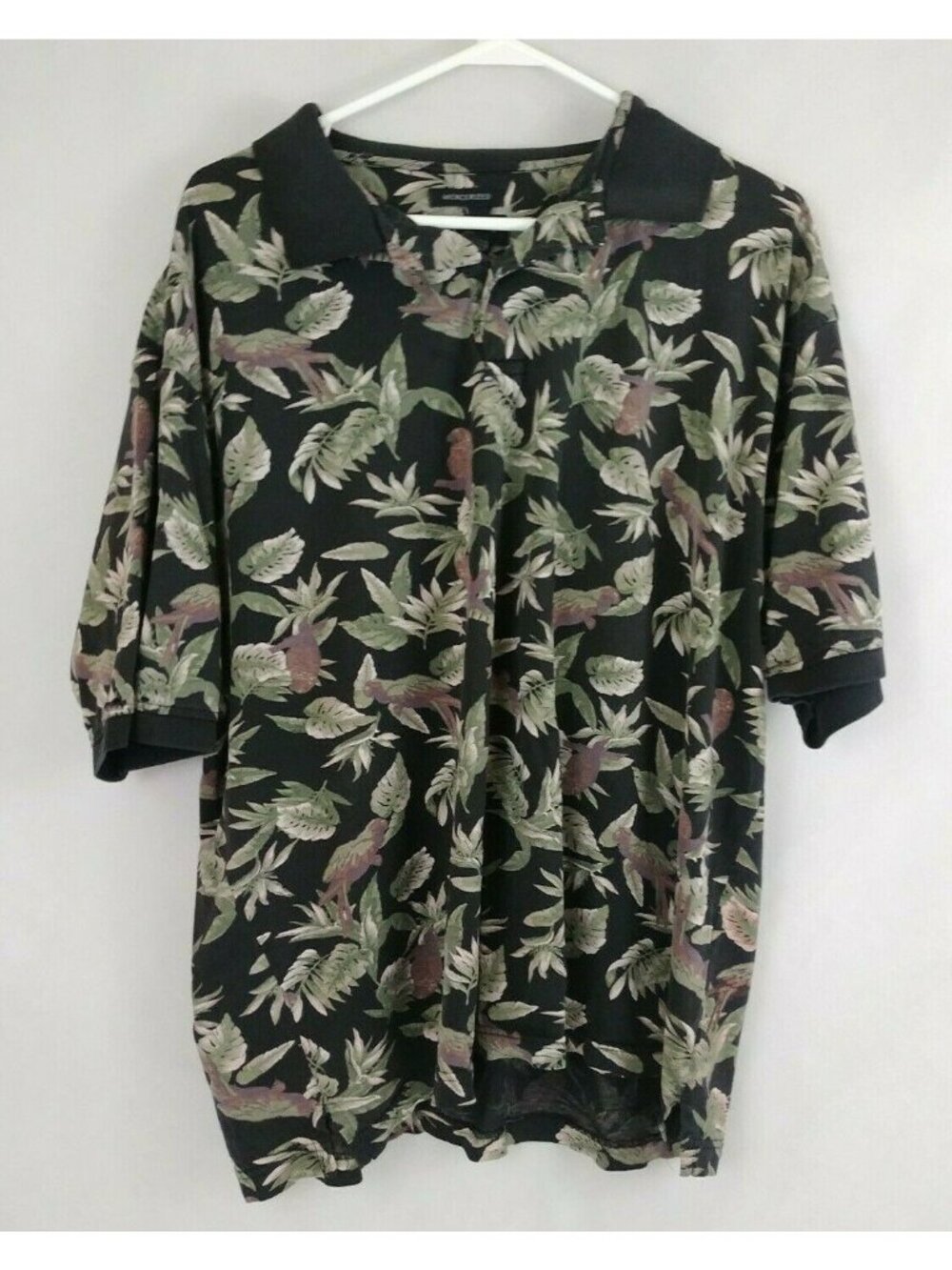 Van Heusen Mercerized Mens Short Sleeve Shirt With Birds & Leaves Design Sz XL